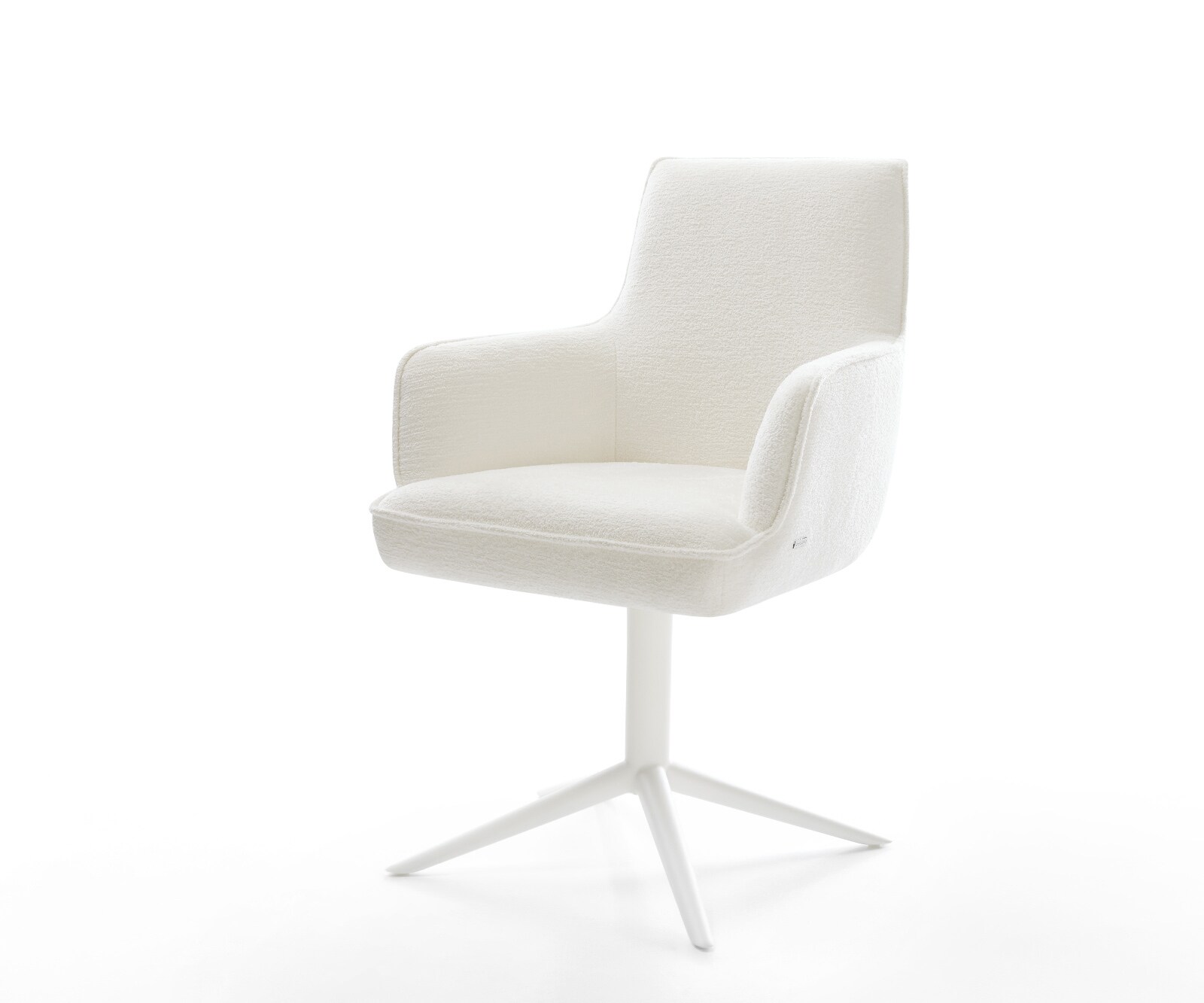 Draaistoel Heira-Flex met armleuning bouclé zacht beige kruispoot wit 360° draaibaar rocker-functie pocketveer kern 1