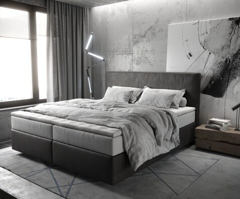 Boxspringbed Dream-Well 180x200 cm Microvezel Antraciet Vintage met TFK Matras en Visco Topper