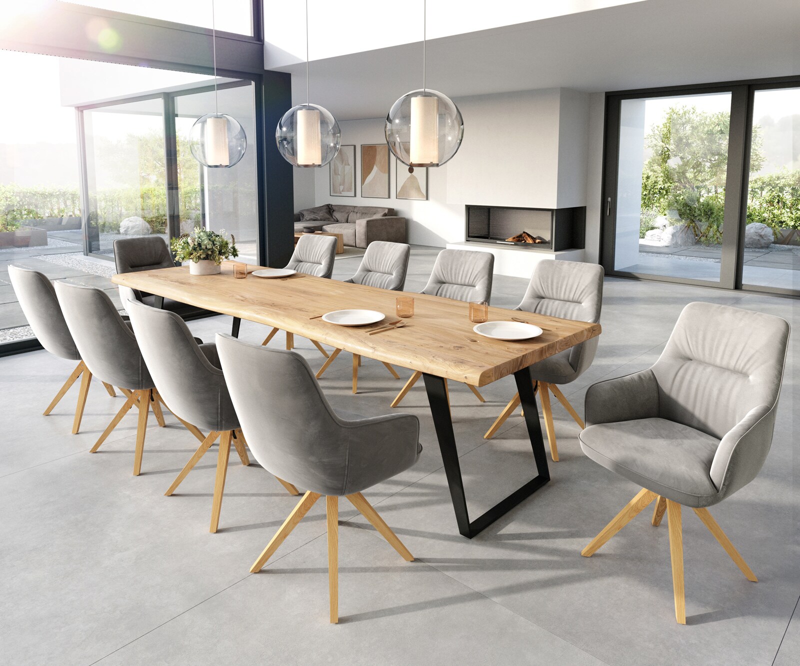 Eetkamerstoel Zelia-Flex met armleuning fluweel grijs houten frame hoekig natuur pocketveer kern 3 Eetkamerstoel Zelia-Flex met armleuning fluweel grijs houten frame hoekig natuur pocketveer kern 3