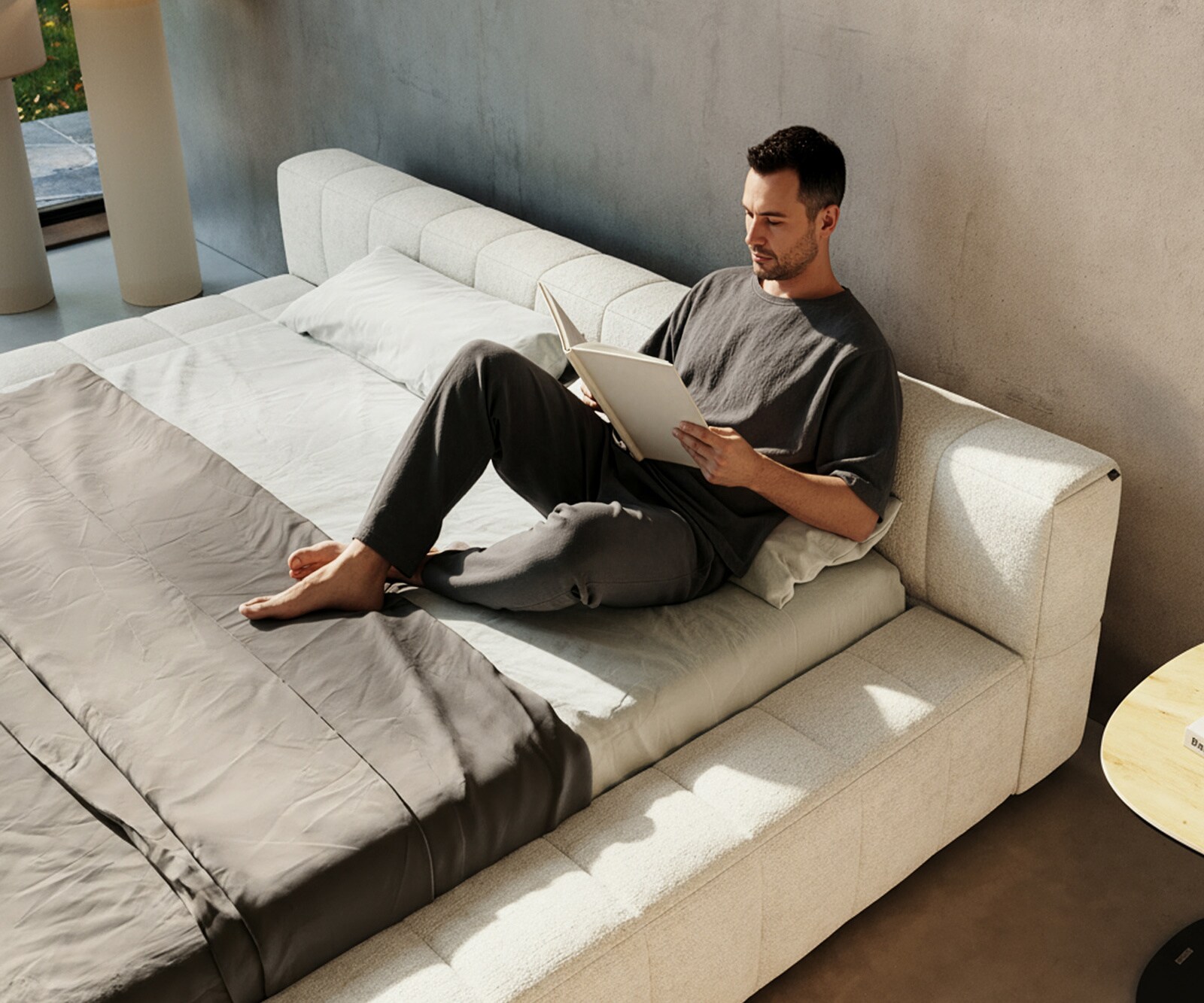 Gestoffeerd bedframe Espazio 180x200 cm bouclé Soft Beige 3