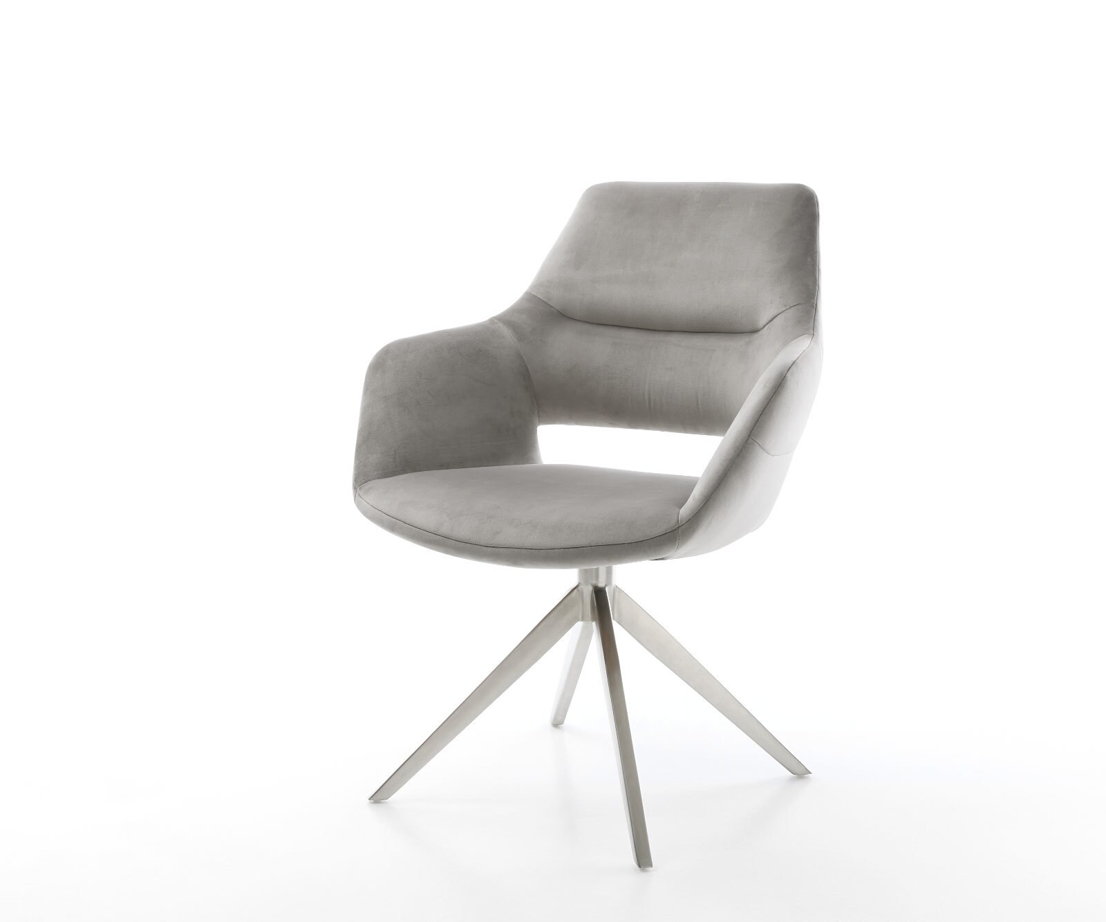 Draaistoel Yago-Flex met armleuning fluweel grijs kruisframe breed roestvrij staal 360° draaibaar rocker-functie pocketveer kern