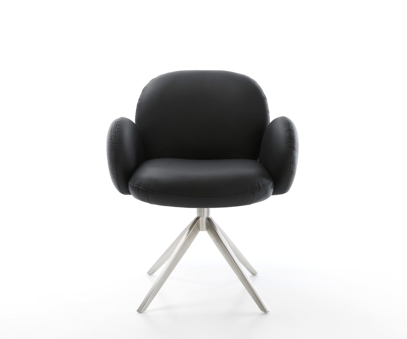 Draaistoel Nube-Flex met armleuning echt leer zwart kruisframe breed roestvrij staal 360° draaibaar rocker-functie pocketveer kern 1