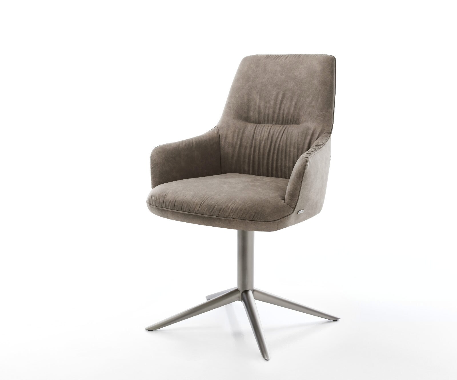 Draaistoel Zelia-Flex met armleuning microvelours taupe vintage kruispoot grafiet 360° draaibaar rocker-functie pocketveer kern