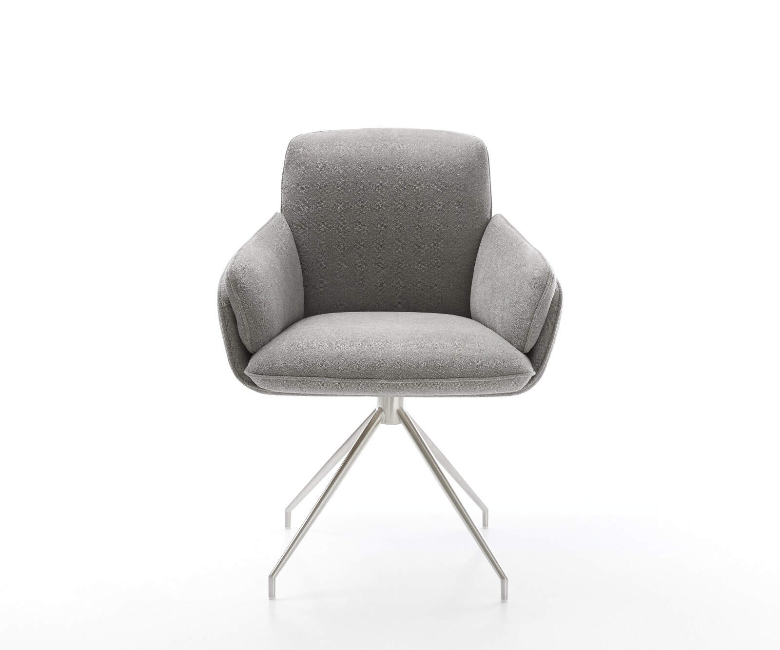 Eetkamerstoel Luan-Flex met armleuning zachte stof met structuur grijs kruisframe conisch roestvrij staal 2