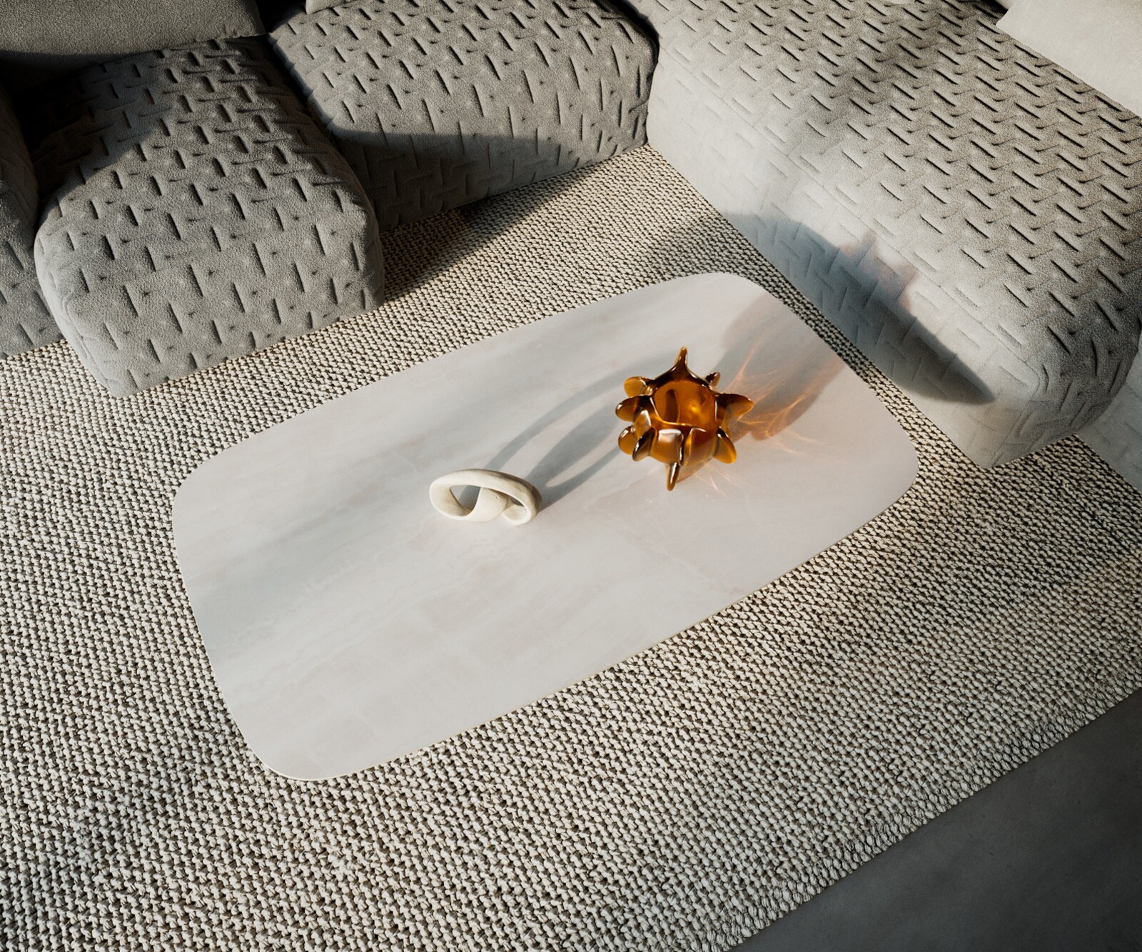 Salontafel Edge bootvormig 140x80 cm keramiek Onyx Champagne Borna effectafwerking titaan 5