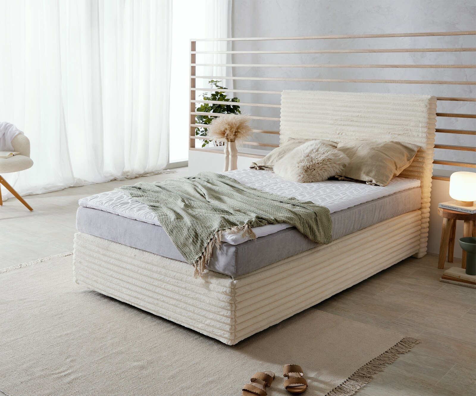 Boxspringbed Dream-Well pluche koord beige 120x200 cm TFK matras Visco topper Boxspringbed Dream-Well pluche koord beige 120x200 cm TFK matras Visco topper