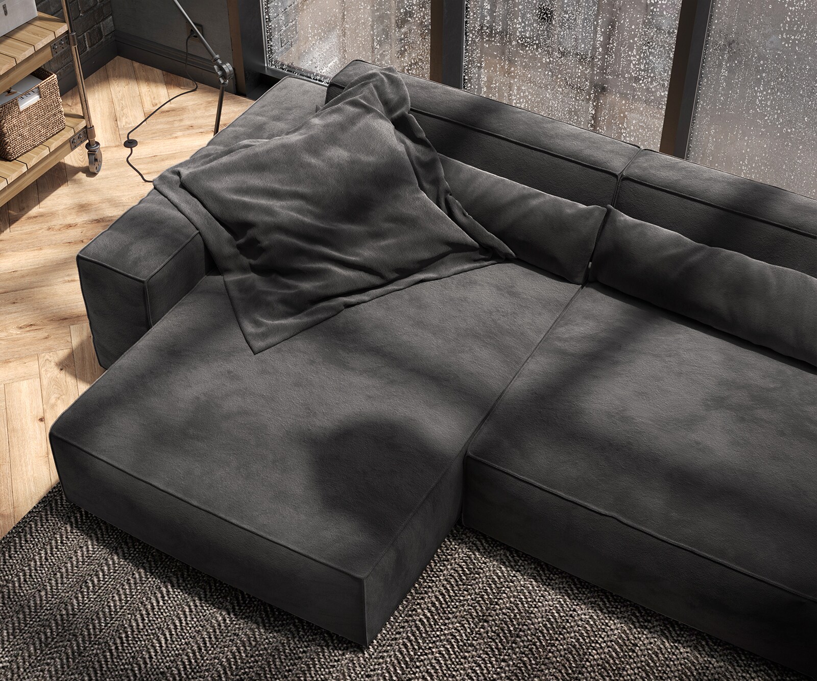Hoekbank Sirpio XL 270x170 cm microvezel zwart recamiere variabele met kruk 5