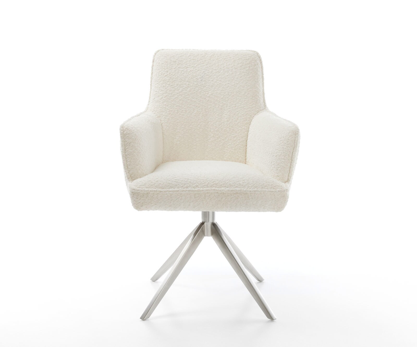 Draaistoel Heira-Flex met armleuning bouclé wit kruisframe breed roestvrij staal 360° draaibaar rocker-functie pocketveer kern 1