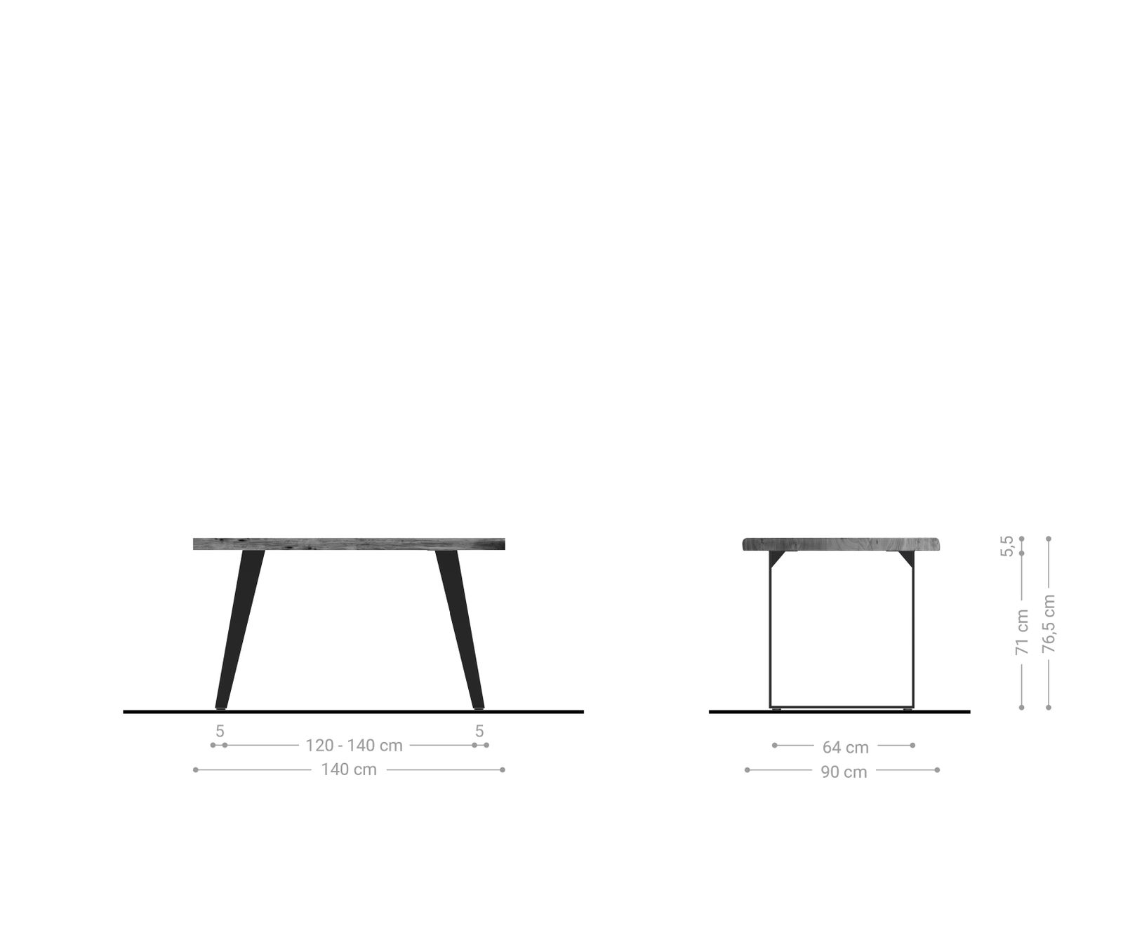 Eettafel Edge 140x90 XL acacia natuur metaal schuin Live-Edge 4 Eettafel Edge 140x90 XL acacia natuur metaal schuin Live-Edge 4