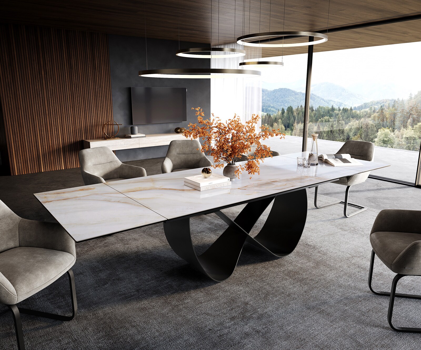 Eettafel Edge 200-300x100 cm keramiek Onyx Pearl Infinity metaal zwart uittrekbaar 1