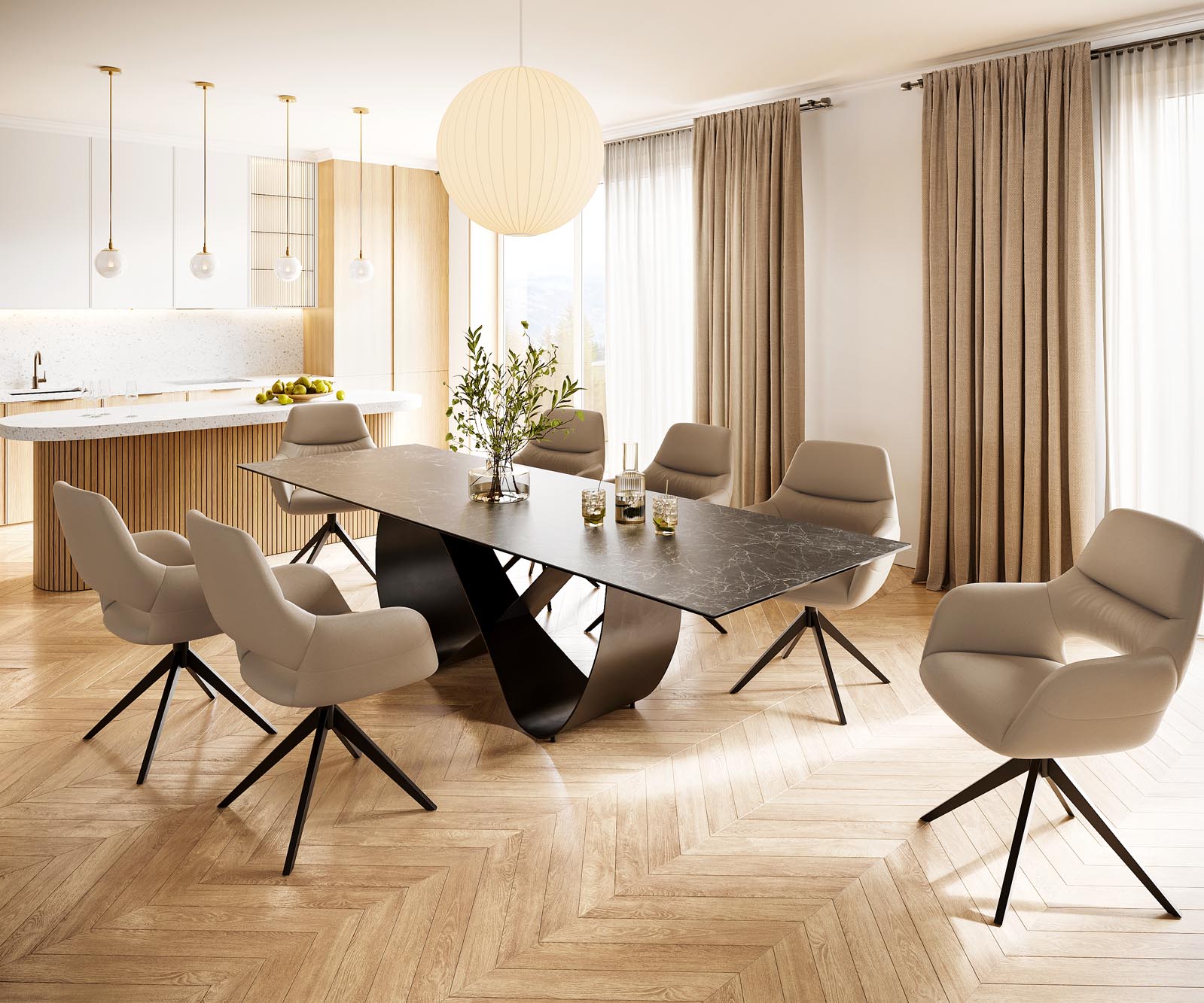 Eettafel Edge 300x100 Keramiek Laminam® Nero Greco Antraciet Infinity Metaal Zwart 6