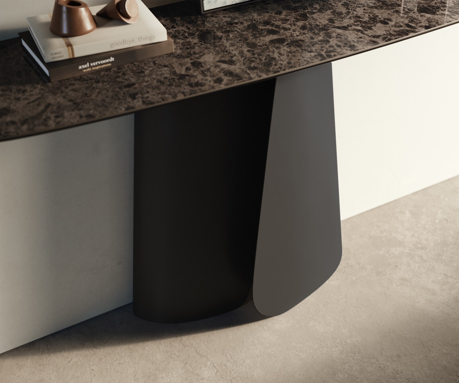 Consoletafel Edge Bootvorm 140x40 cm Keramiek Emperador Extra Lucidato Dunkelbraun Livos Metaal Zwart 5