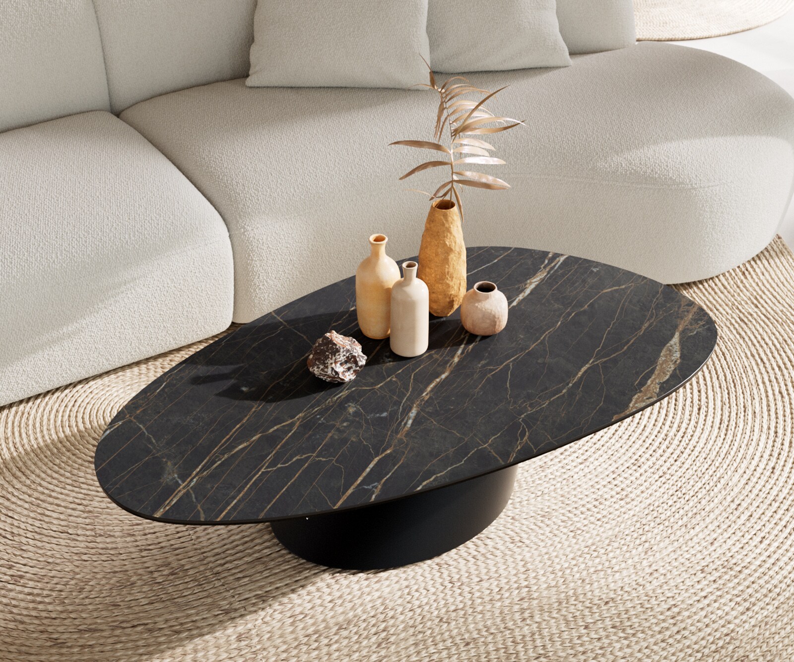 Salontafel Edge Oval 140x75 cm keramiek Laminam® Noir Desir bruin Conis zwart metaal 3