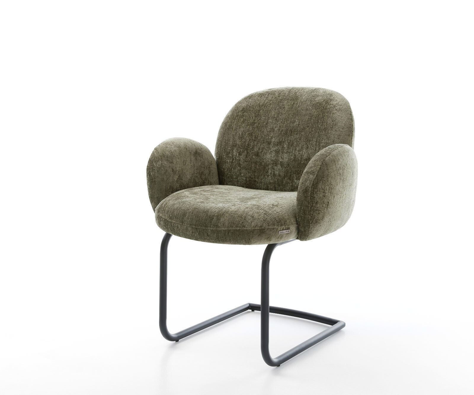 Sledemodel Nube-Flex met armleuning chenille olijfgroen sledemodel rond zwart pocketveer kern