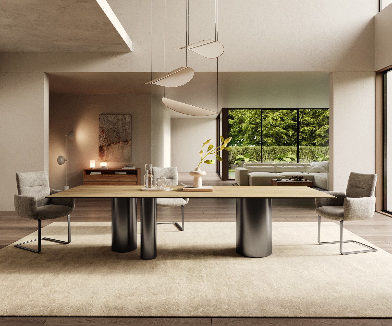 Eetkamertafel Edge 300x100 keramiek Laminam® Sabbia eiken kleur Troa roestvrij staal grafiet 2