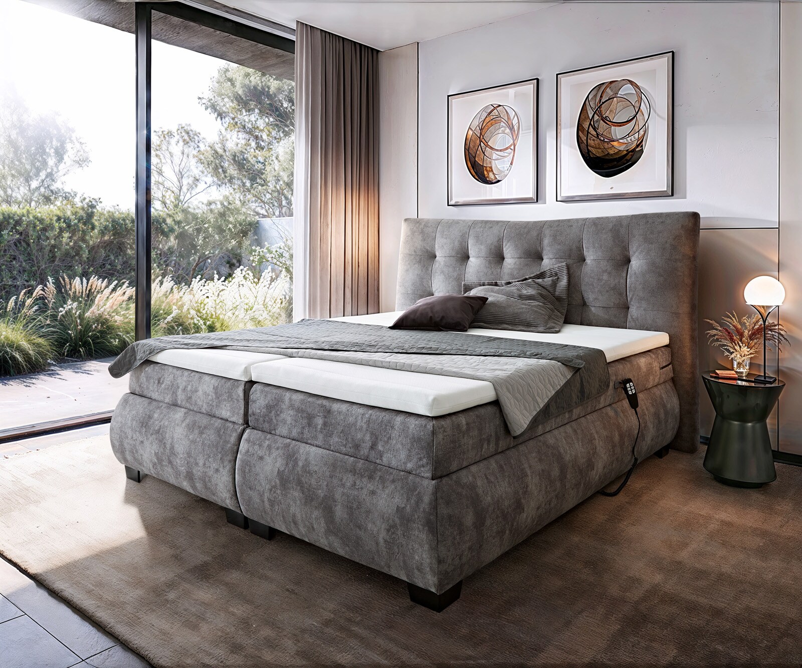 Boxspring-bed Darleene 180 x 200 cm microvelours grijs met motor