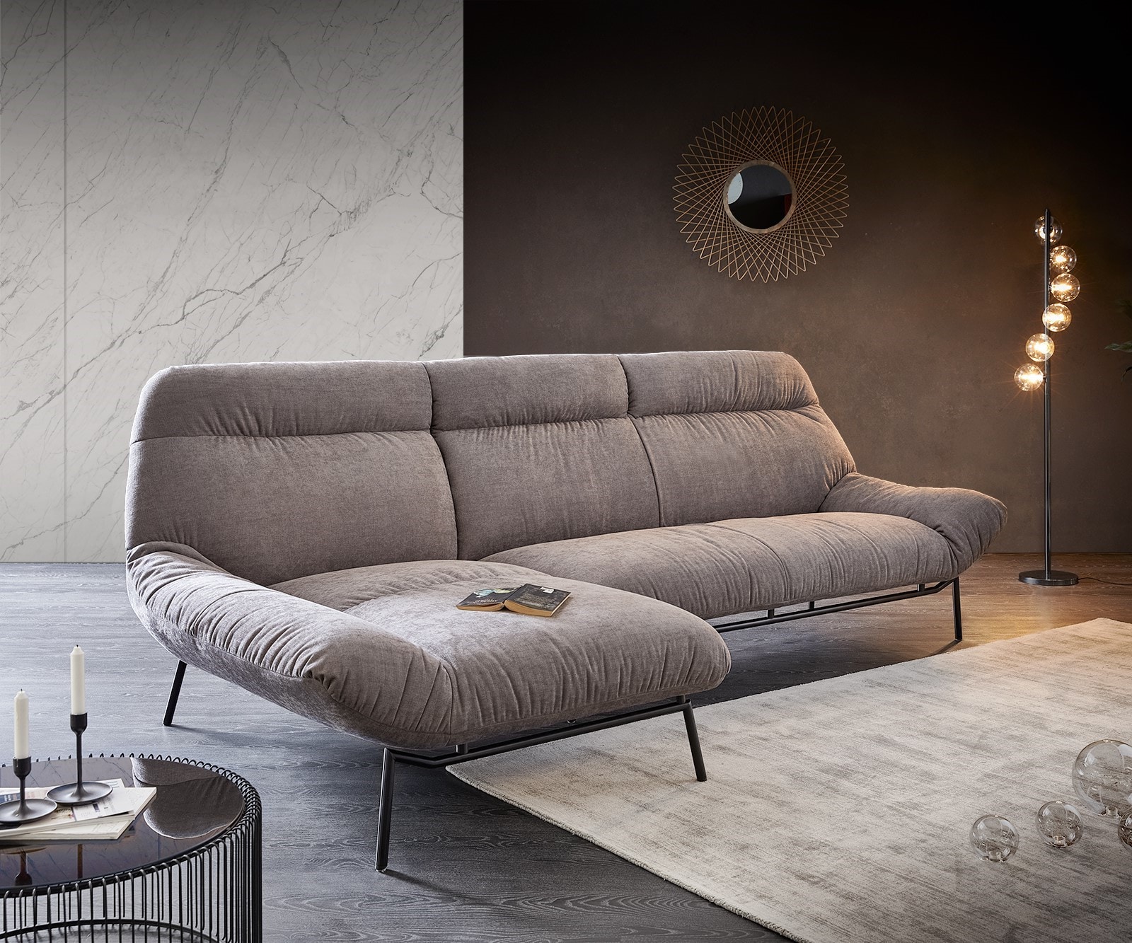 Hoekbank Shape High 305x160 steengrijs Longchair links by ES brand