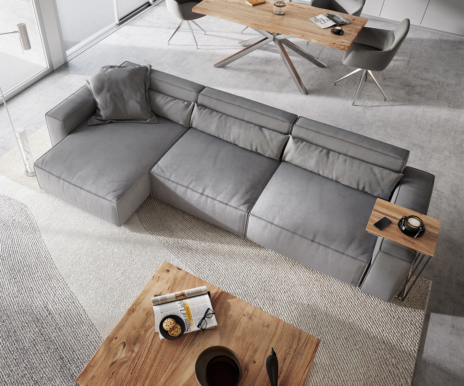 Hoekbank Sirpio XL 370x170 cm microvezel grijs 3 Hoekbank Sirpio XL 370x170 cm microvezel grijs 3
