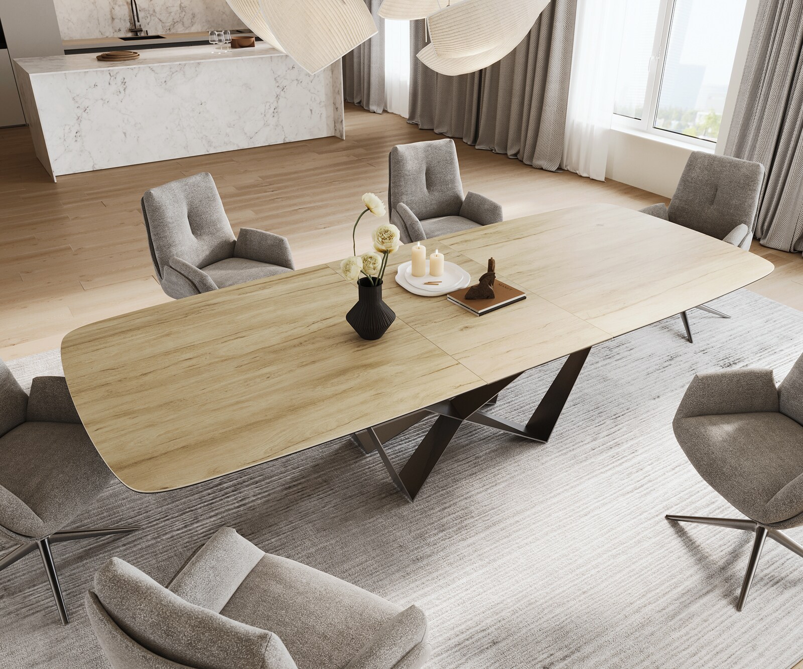 Eettafel Edge Boot 240-300x120 cm Keramiek Laminam® Sabbia Eichefarbig Spider Flachstahl Roestvrij staal uitschuifbaar 4