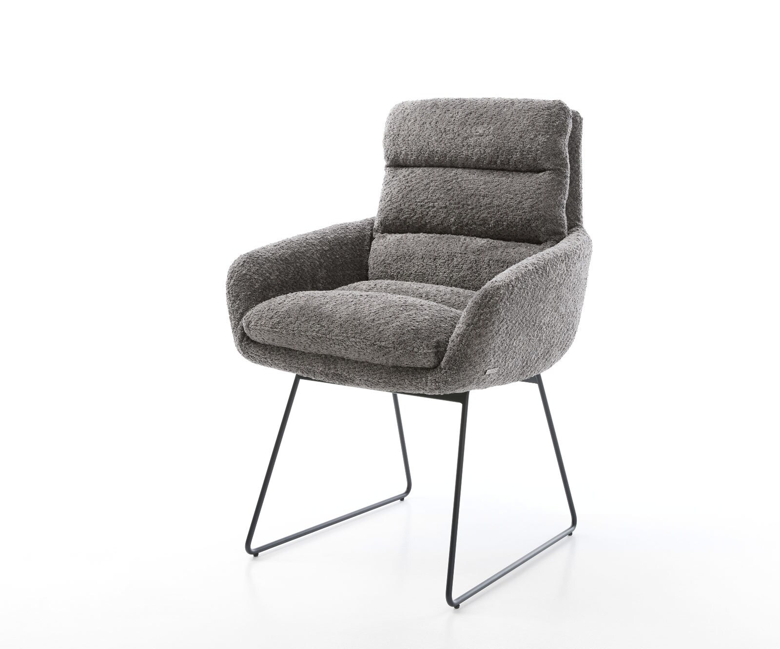 Eetkamerstoel Abelia-Flex met armleuning bouclé grijs slipframe zwart