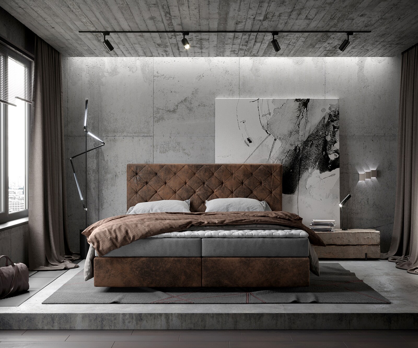 Boxspring-bed Dream-Great 180x200 cm bruin vintage met matras en topper 1