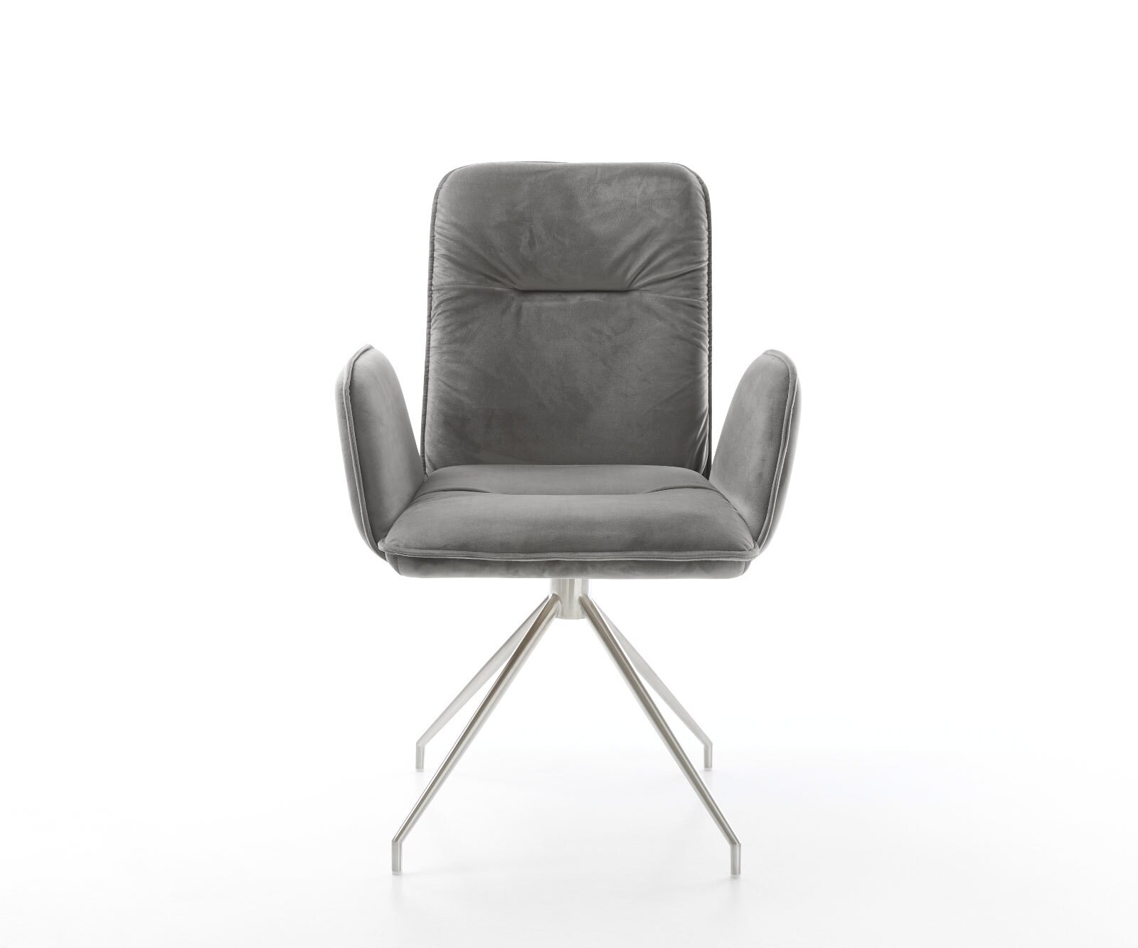 Eetkamerstoel Vinja-Flex fluweel grijs kruisframe conisch roestvrij staal 1 Eetkamerstoel Vinja-Flex fluweel grijs kruisframe conisch roestvrij staal 1