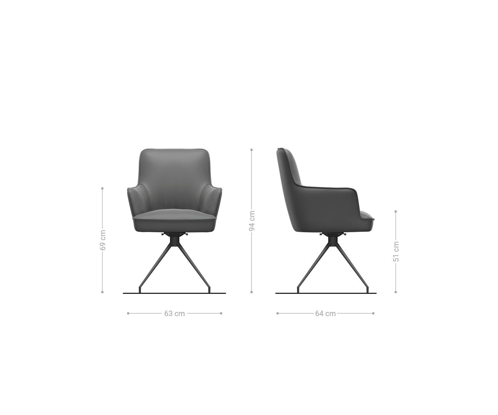 Draaistoel Heira-Flex met armleuning echt leer zwart kruisframe conisch zwart 180° draaibaar pocketveer kern 6