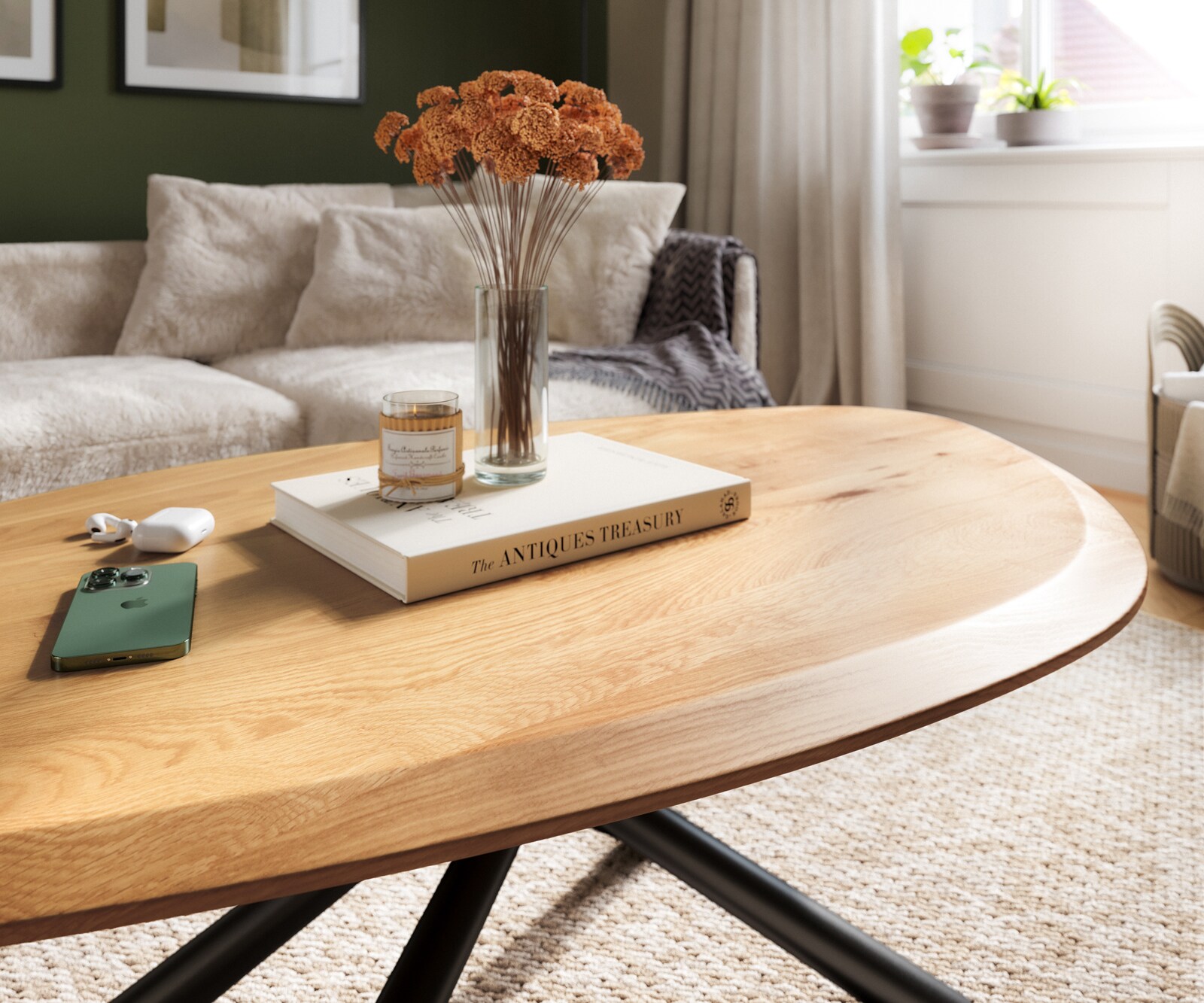 Salontafel Edge Organisch 140x76 cm Eiken naturel Flow-Edge Sarity Metaal Zwart 5