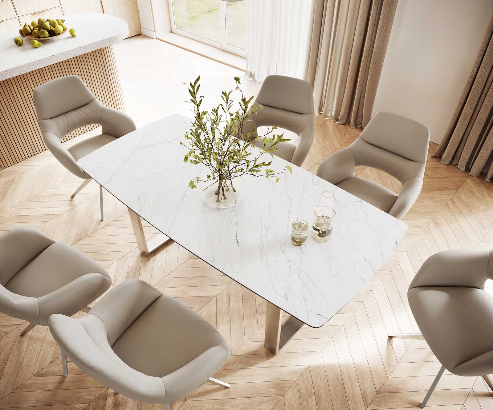 Eettafel Edge Bootsform 200x100 keramiek Laminam® Statuarietto wit roestvrij staal smal 4 Eettafel Edge Bootsform 200x100 keramiek Laminam® Statuarietto wit roestvrij staal smal 4
