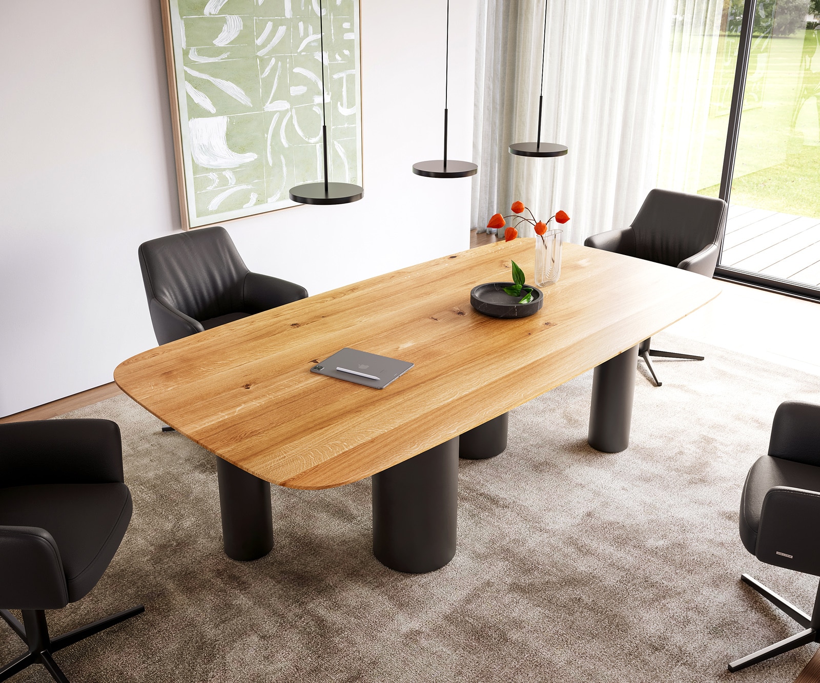 Eettafel Edge Boot 240x120x2,5-3 eiken natuur Pilier metaal zwart Zwitserse rand Eettafel Edge Boot 240x120x2,5-3 eiken natuur Pilier metaal zwart Zwitserse rand
