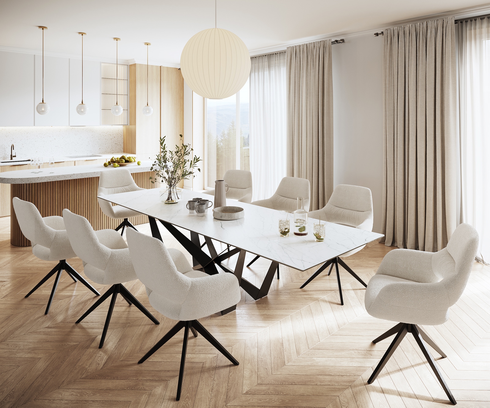 Eettafel Edge 300x100cm Laminam® keramiek wit middenpoot vlak staal zwart 4 Eettafel Edge 300x100cm Laminam® keramiek wit middenpoot vlak staal zwart 4