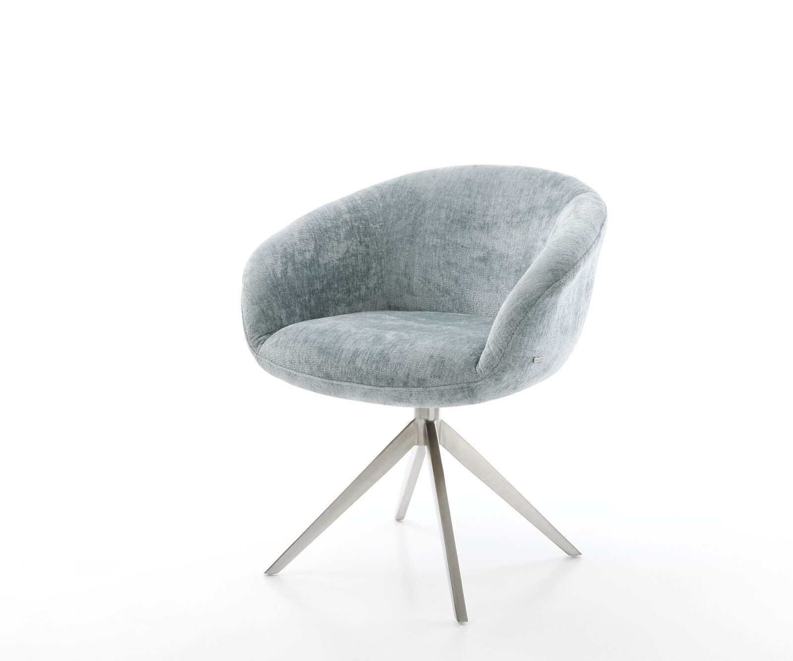Draaistoel Vinka-Flex met armleuning chenille pastelblauw kruisframe breed roestvrij staal 360° draaibaar rocker-functie pocketveer kern