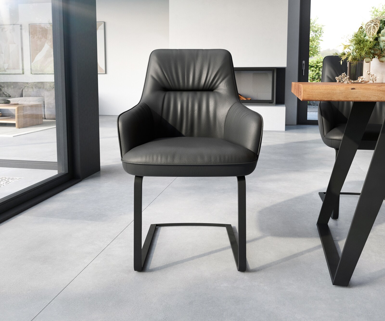 Sledemodel Zelia-Flex met armleuning echt leer zwart sledemodel vlak zwart pocketveer kern 1