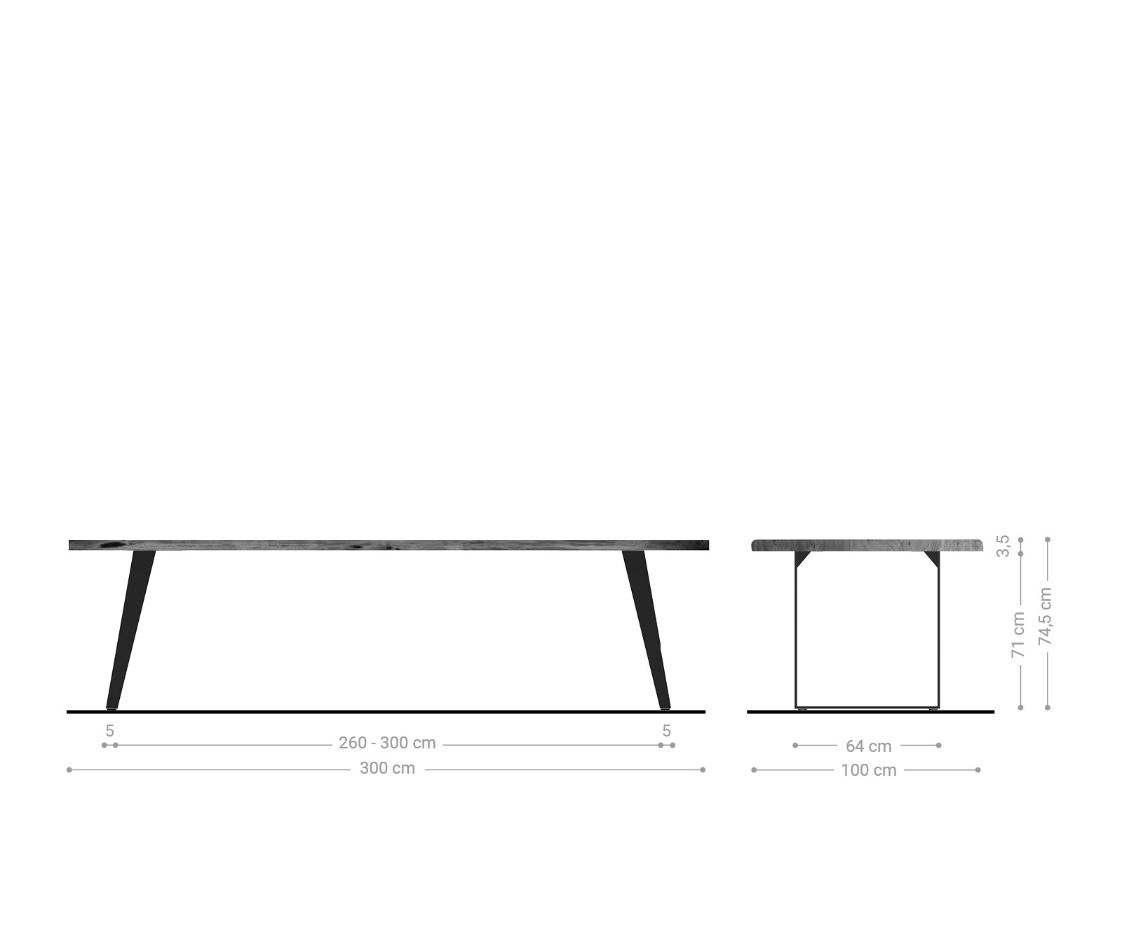 Eettafel Edge 300x100 acacia bruin metaal schuin Live-Edge 6