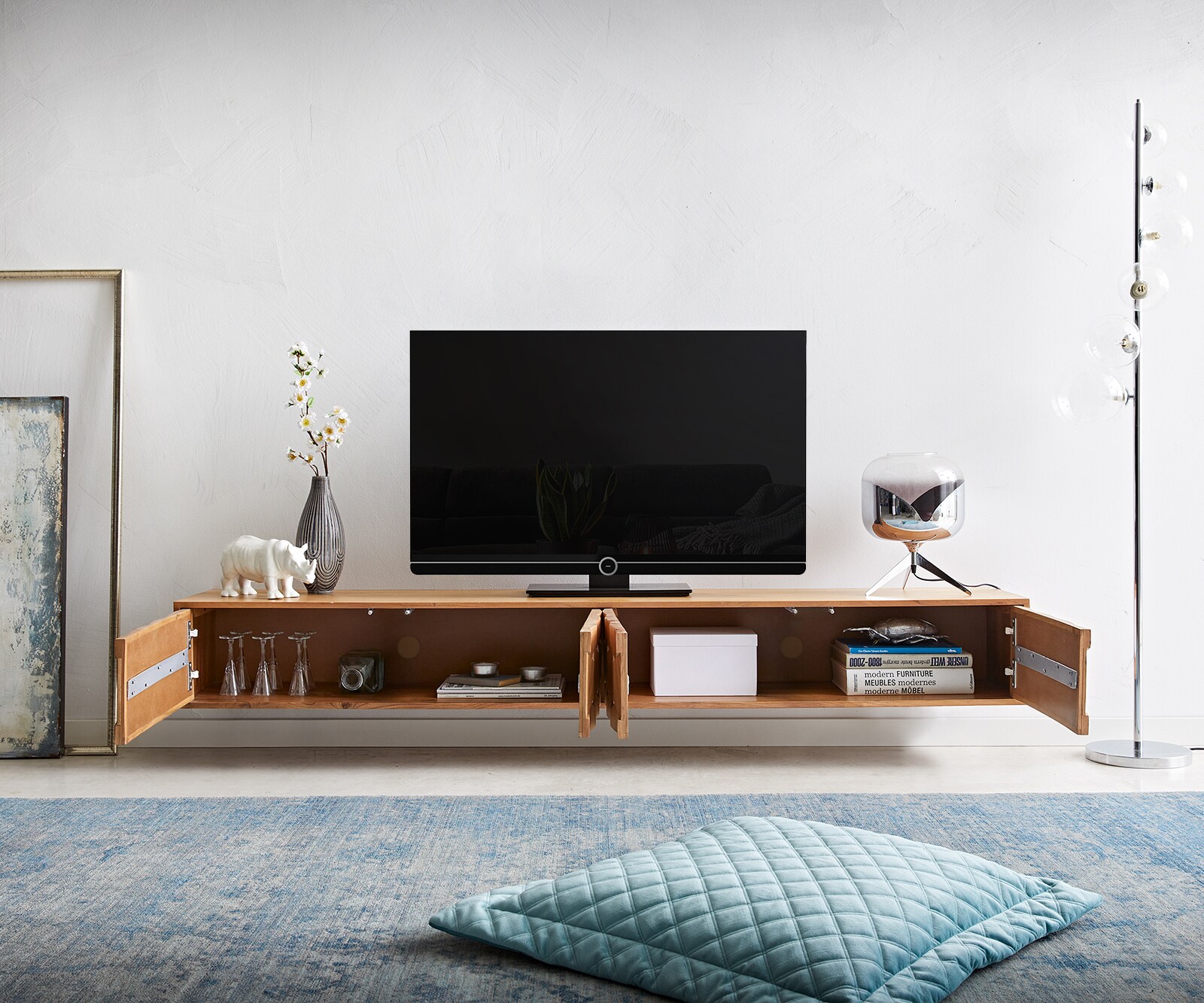 Tv-meubel Fevo 200 cm acacia natuur 4 deuren zwevend 3