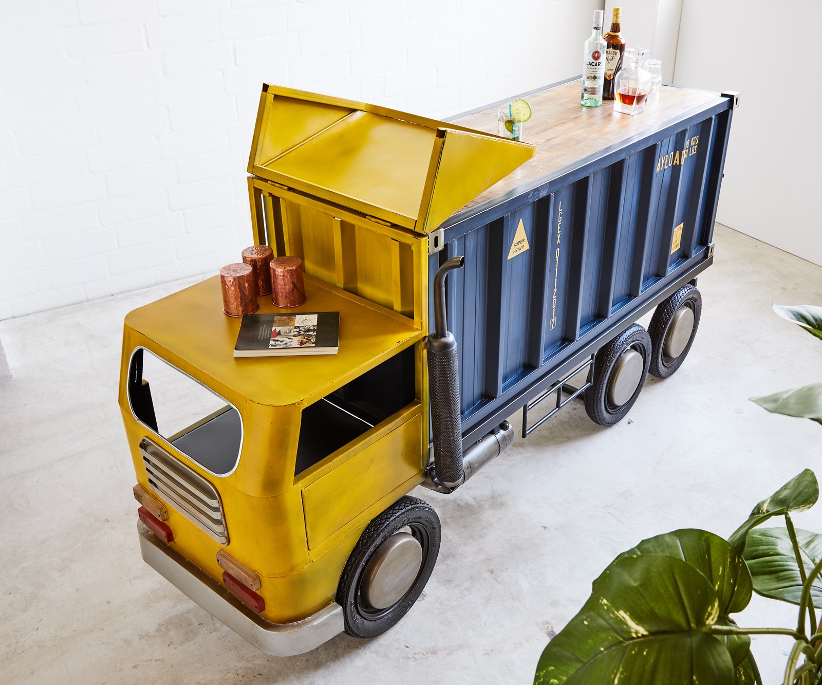 Barwagen 220x110 cm Metaal Mangohout Blauw Geel 4 Barwagen 220x110 cm Metaal Mangohout Blauw Geel 4