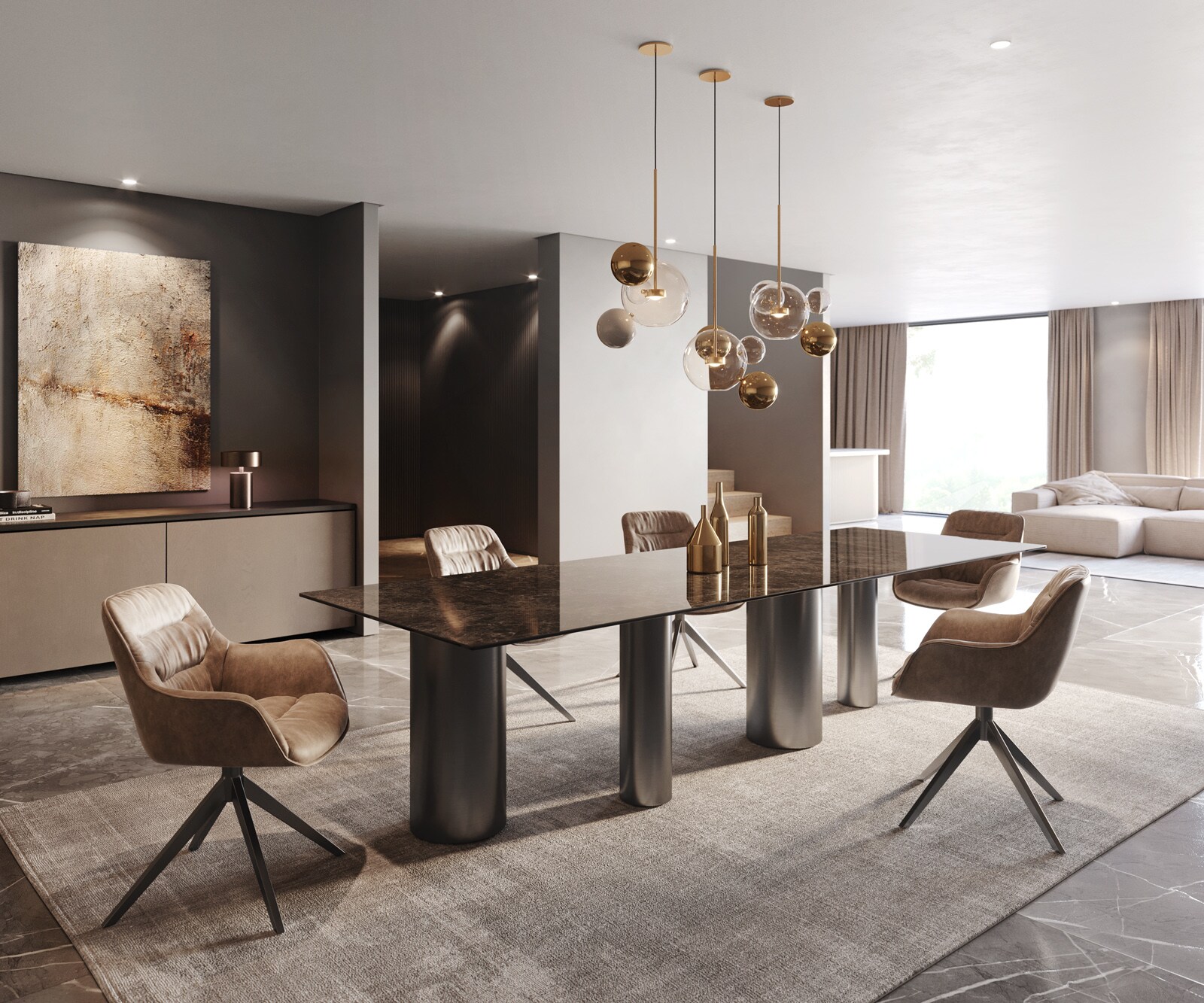 Eettafel Edge Keramiek Emperador Extra Lucidato Donkerbruin 300x100 Pilier Roestvrij staal Grafiet 6