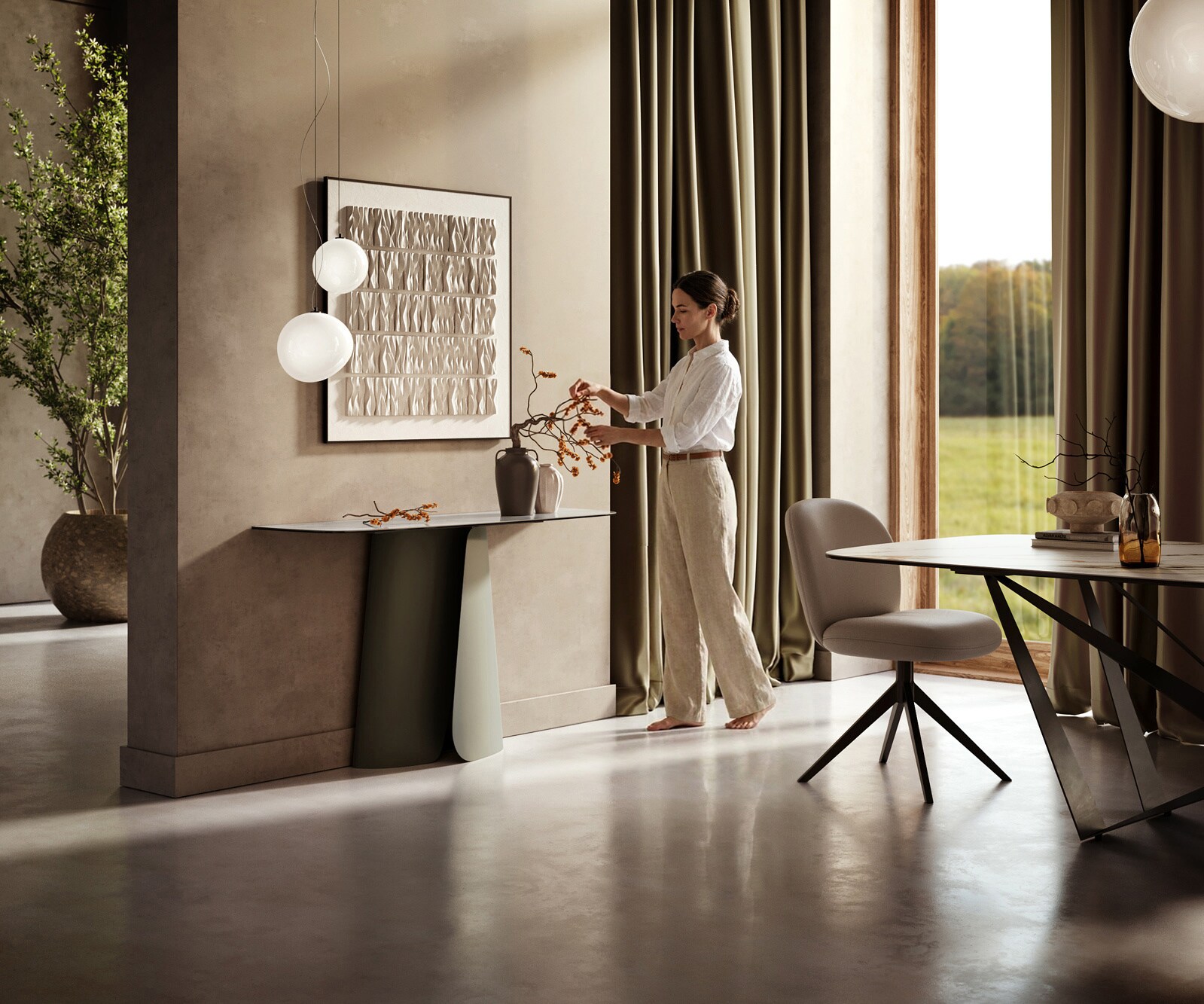 Consoletafel Edge Bootvorm 140x40 cm Keramiek Onyx Pearl Livos Metaal Effektfinish Titan 6