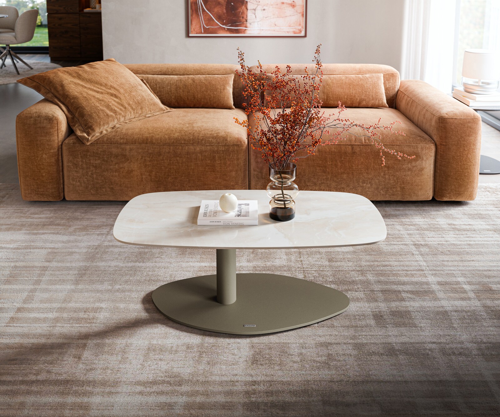 Salontafel Edge bootvormig 100x50 cm keramiek Onyx Champagne Vibany metaal effectafwerking titaan 1