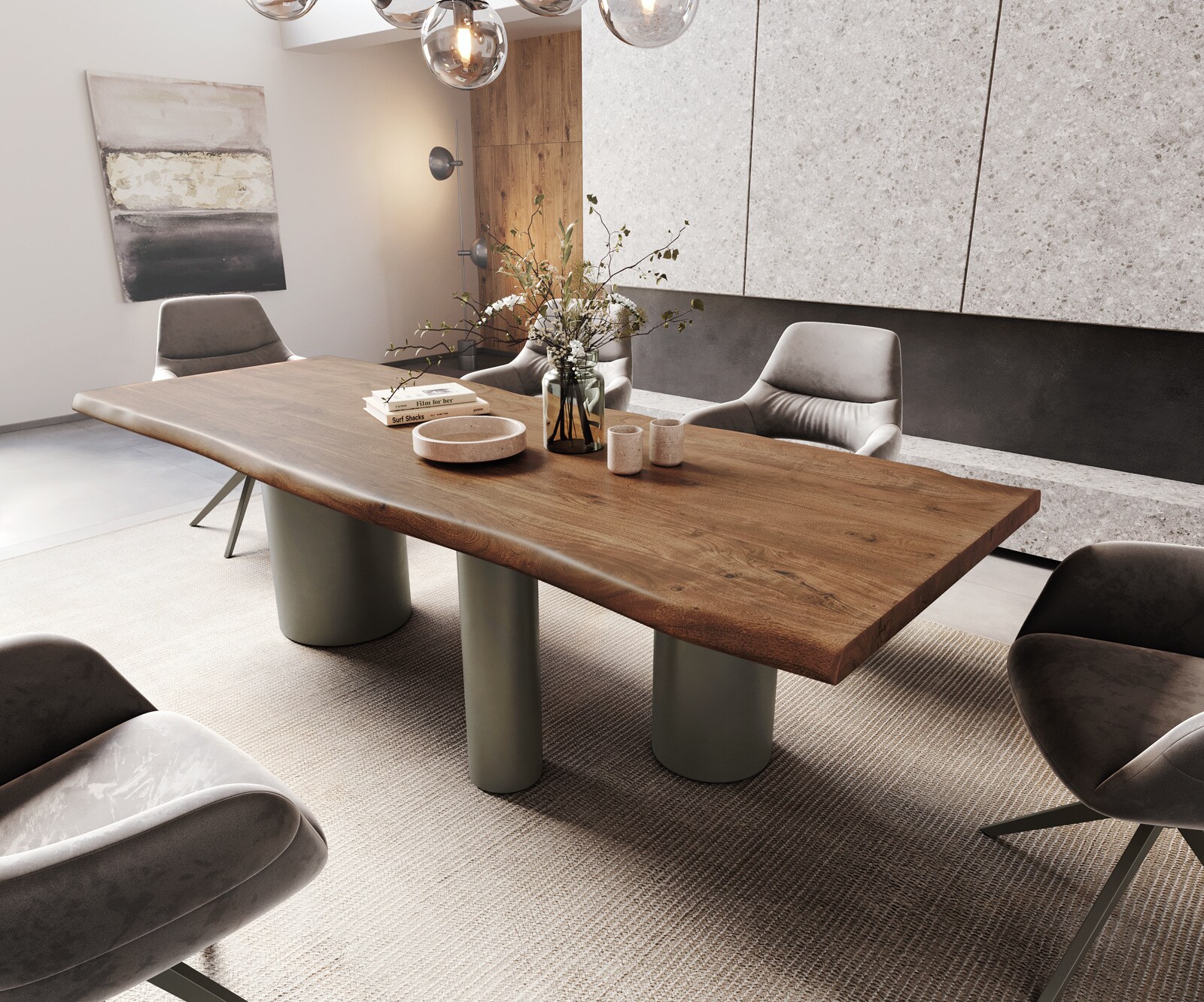 Eetkamertafel Edge 260x100 XL acacia bruin Troa metaal effectafwerking titaan Live-Edge 1
