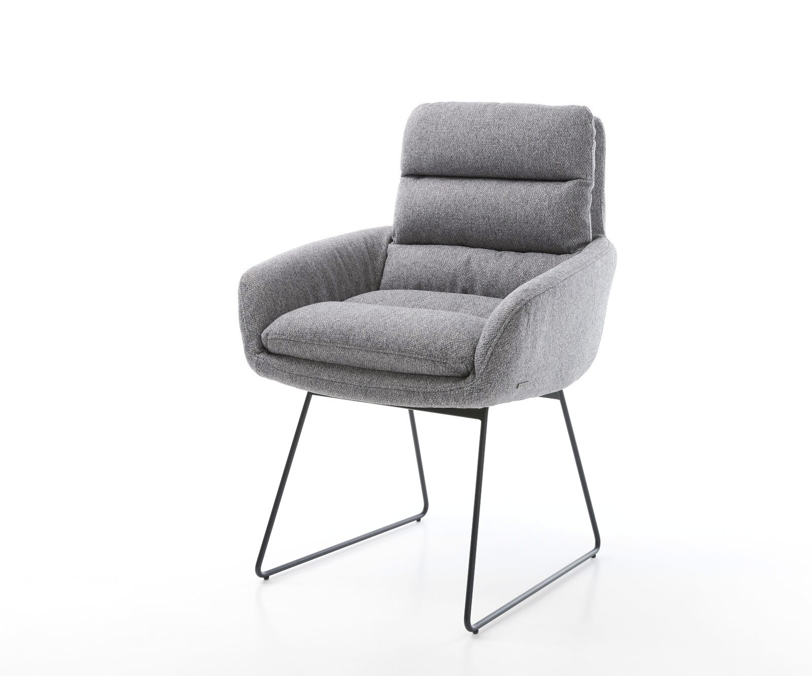 Eetkamerstoel Abelia-Flex met armleuning structuurstof lichtgrijs slipframe zwart