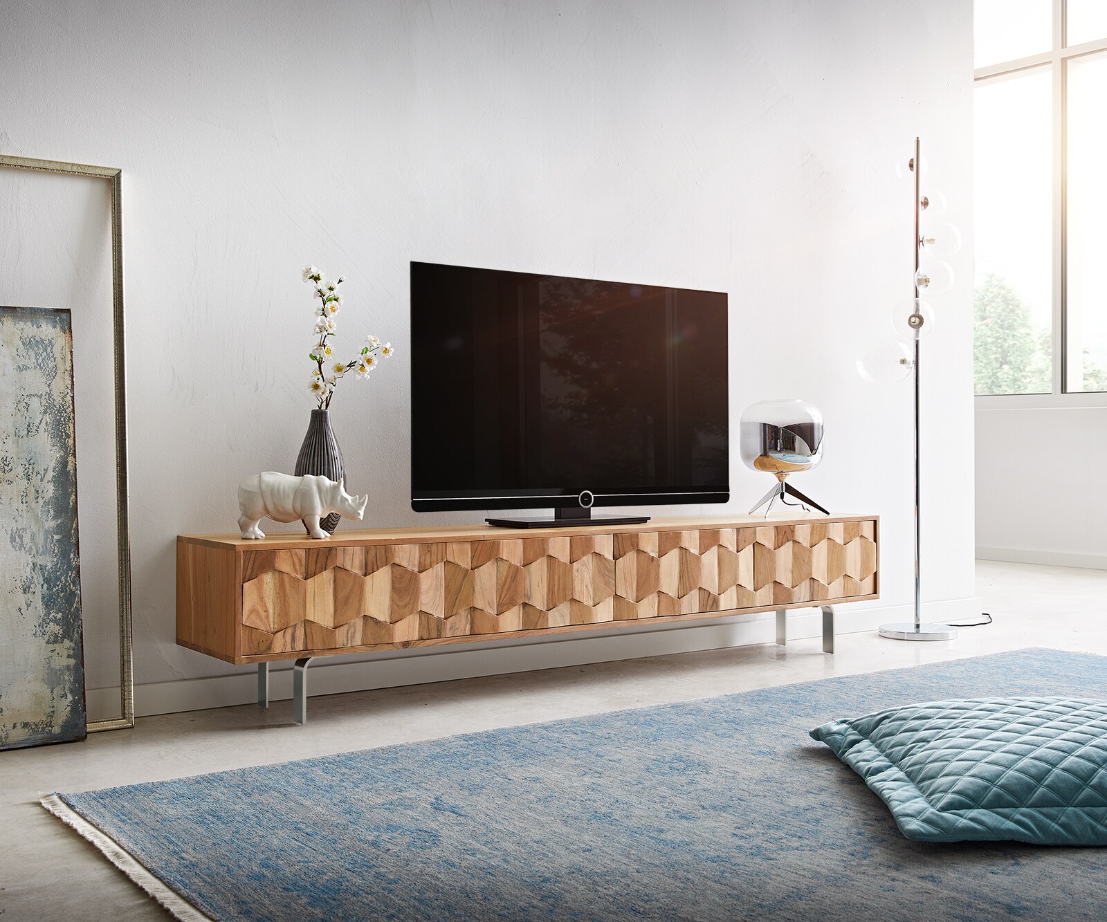 Tv-meubel Fevo 200 cm acacia natuur 4 deuren L-poot