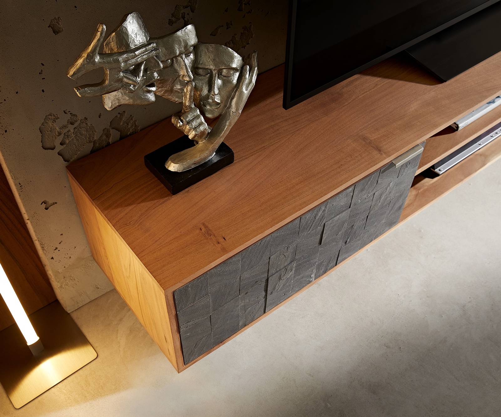 TV-meubel Teele 200 cm acacia natuur leisteen  2 Türen zwevend 3 TV-meubel Teele 200 cm acacia natuur leisteen  2 Türen zwevend 3