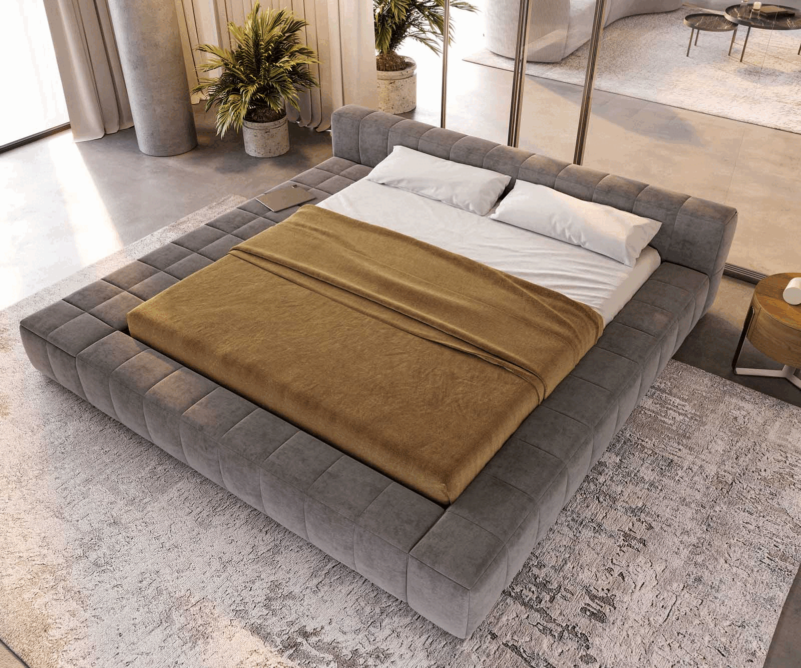 Bedframe Espazio 180x200 cm microvezel grijs met opbergruimte 3
