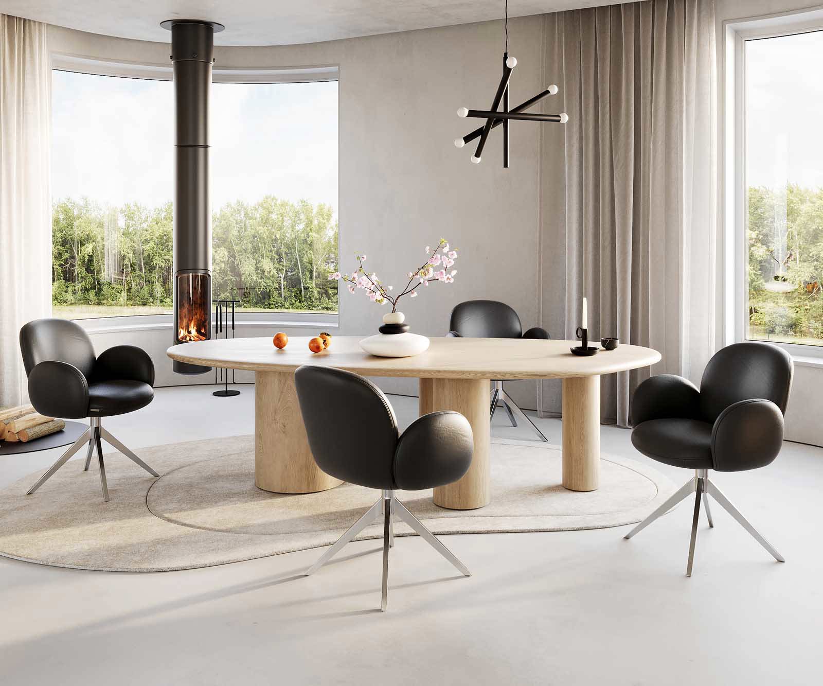 Draaistoel Nube-Flex met armleuning echt leer zwart kruisframe breed roestvrij staal 360° draaibaar pocketveer kern 3 Draaistoel Nube-Flex met armleuning echt leer zwart kruisframe breed roestvrij staal 360° draaibaar pocketveer kern 3