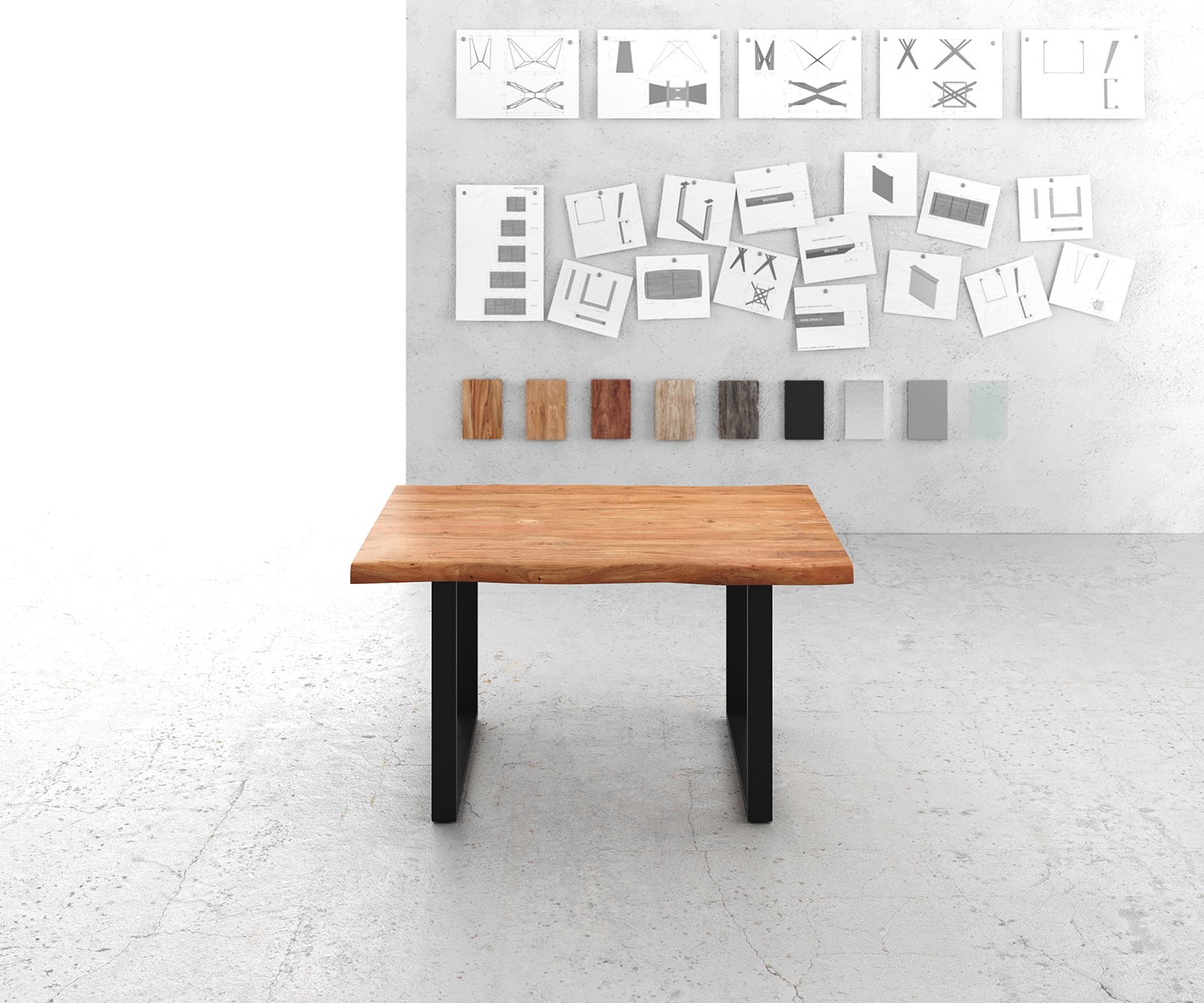 Eettafel Classic-Edge 140x90 acacia natuur frame hoekig roestvast staal 2