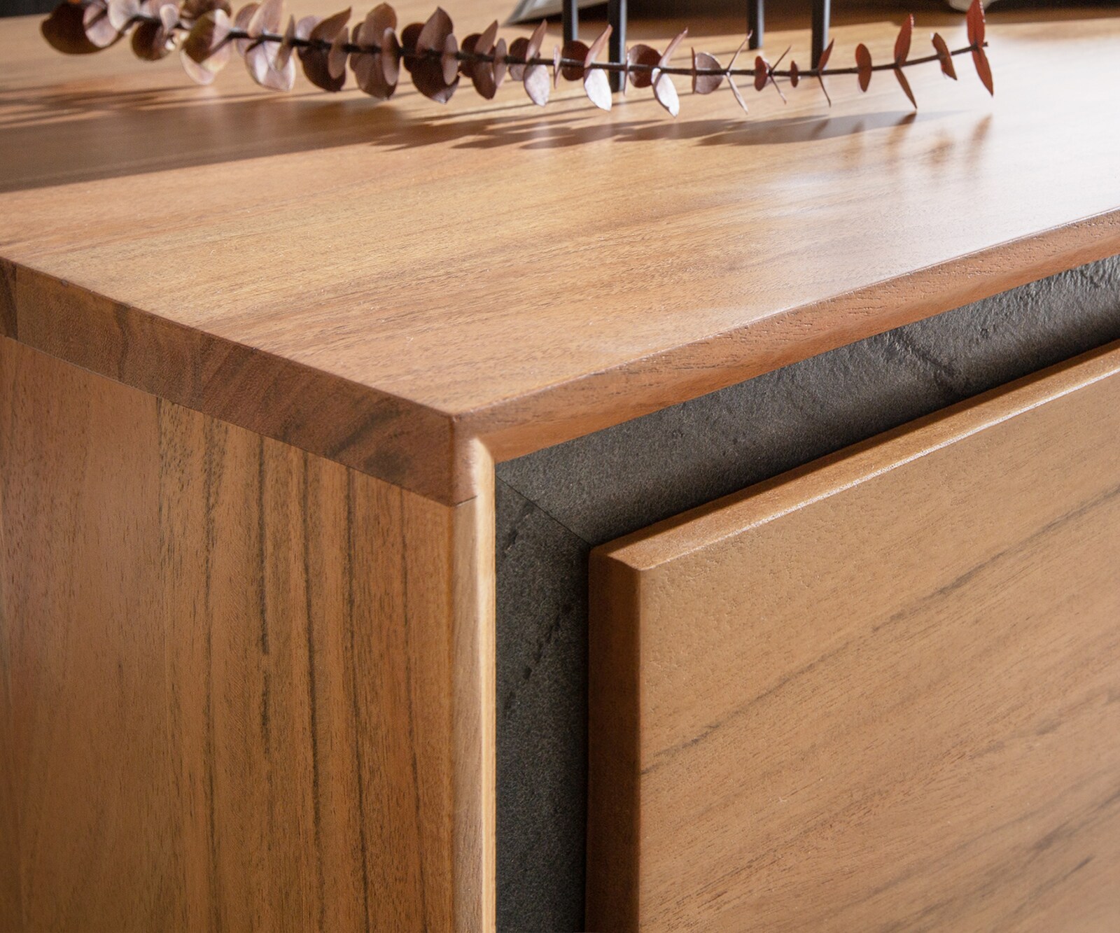 Salontafel Stonegrace 115x60 acacia natuur 2 laden steen fineer V-poot 4
