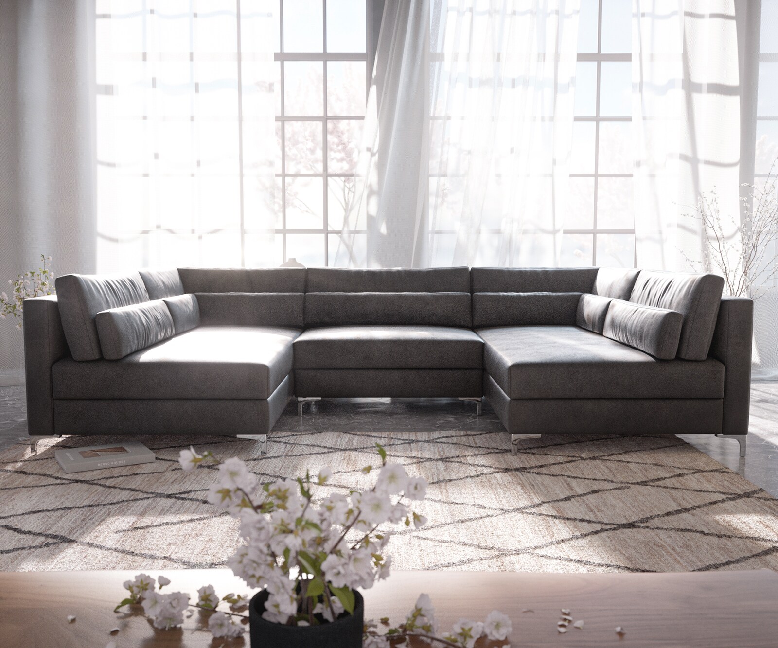 Woonlandschap Elio 300x185 cm kunstleer vintage antraciet met poef 1 Woonlandschap Elio 300x185 cm kunstleer vintage antraciet met poef 1