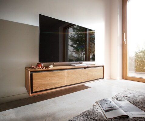 Tv-meubel Stonegrace 145 cm acacia natuur 3 deuren steen fineer zwevend