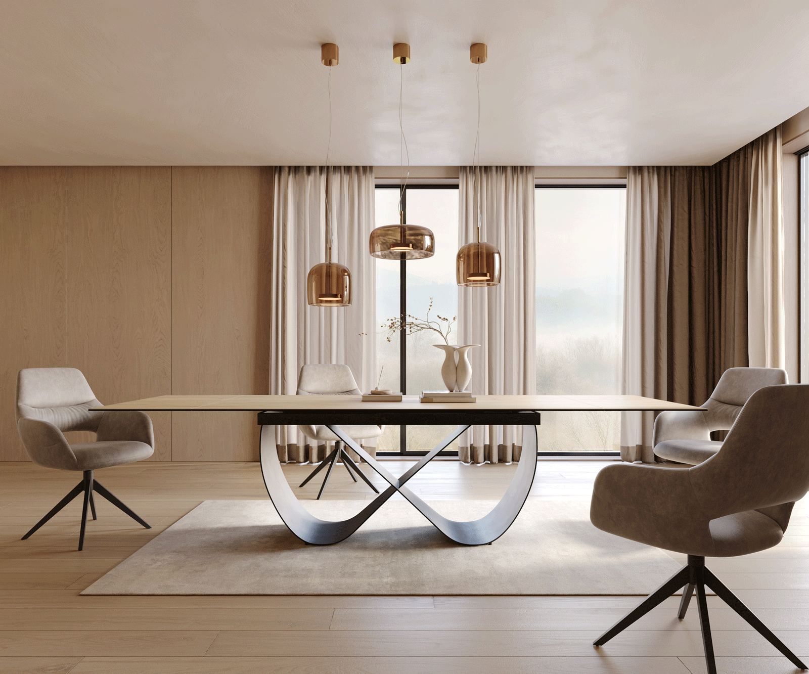 Eetkamertafel Edge 200-300x100 cm Keramiek Laminam® Sabbia eikenkleurig Infinity Metaal Zwart uitschuifbaar 1